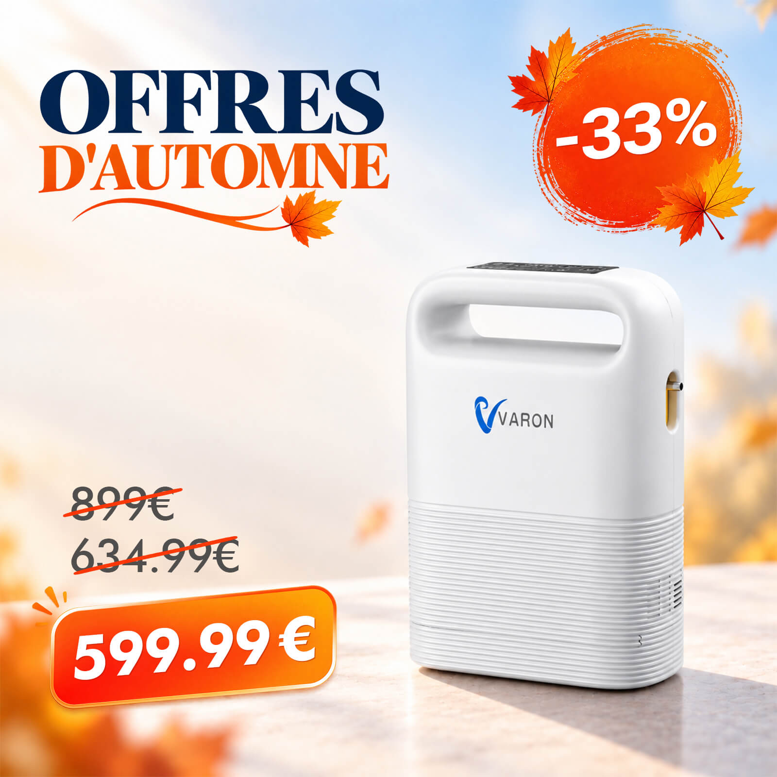 VARON VP-2 Pulse Concentrateur d'oxygène portable - 93% d'oxygène, batterie longue durée, certifié CE VARON-FR