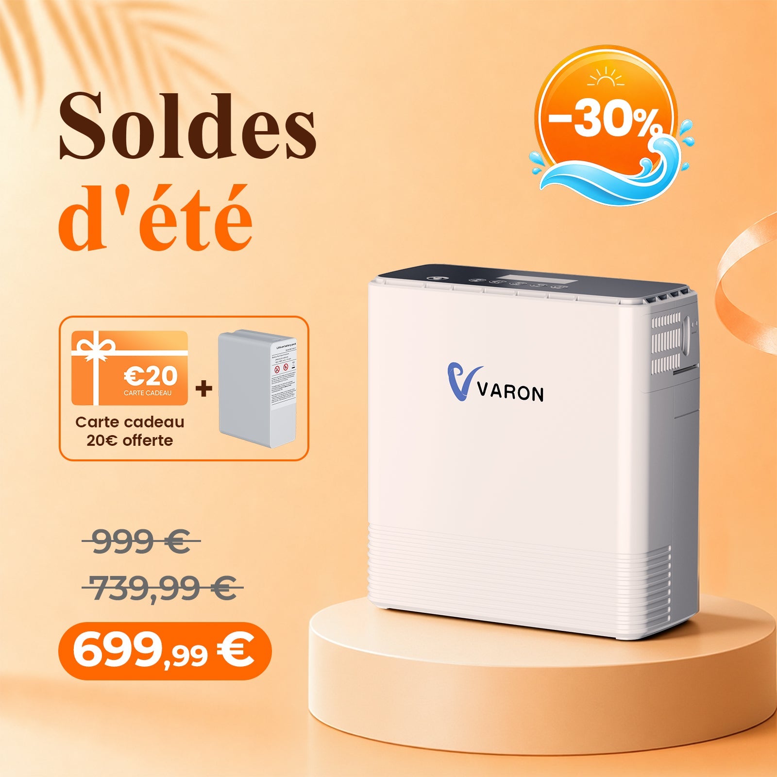 VARON VP-6 Concentrateur d'oxygène portable en continu - 6 Niveaux de Réglage, certifié CE VARON-FR