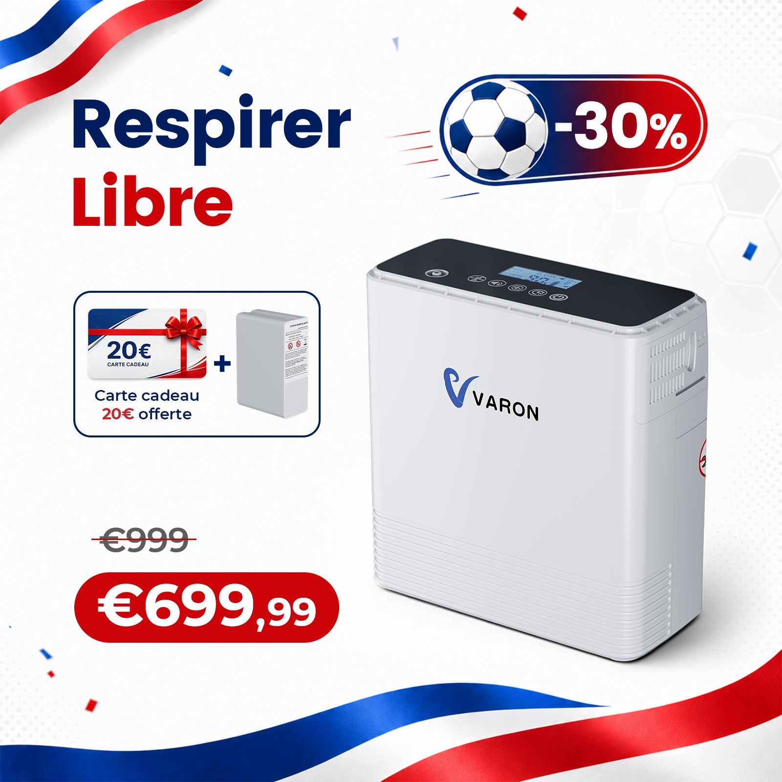 VARON VP-6 Concentrateur d'oxygène portable en continu - 6 Niveaux de Réglage, certifié CE VARON-FR