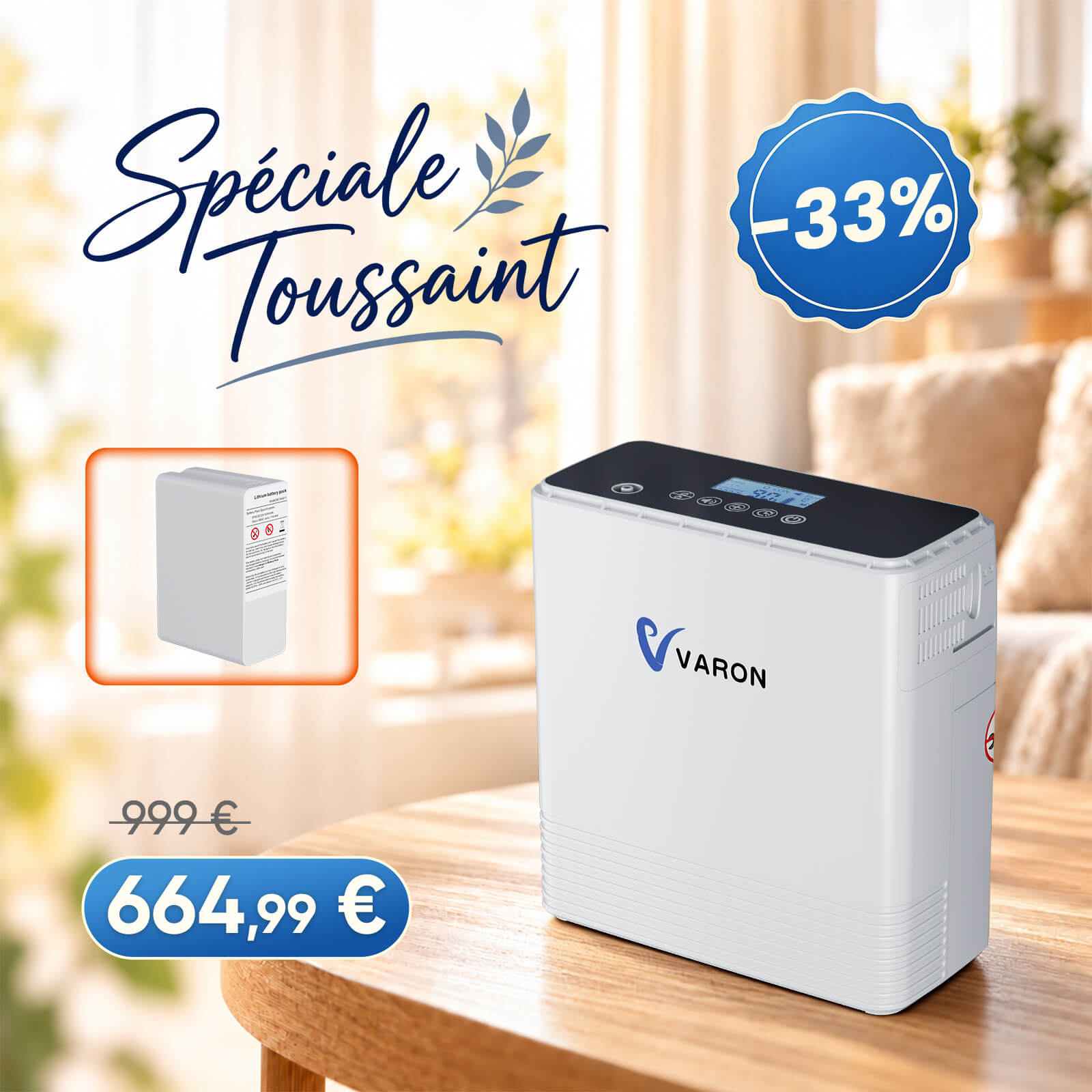 VARON VP-6 Concentrateur d'oxygène portable en continu - 6 Niveaux de Réglage VARON-FR