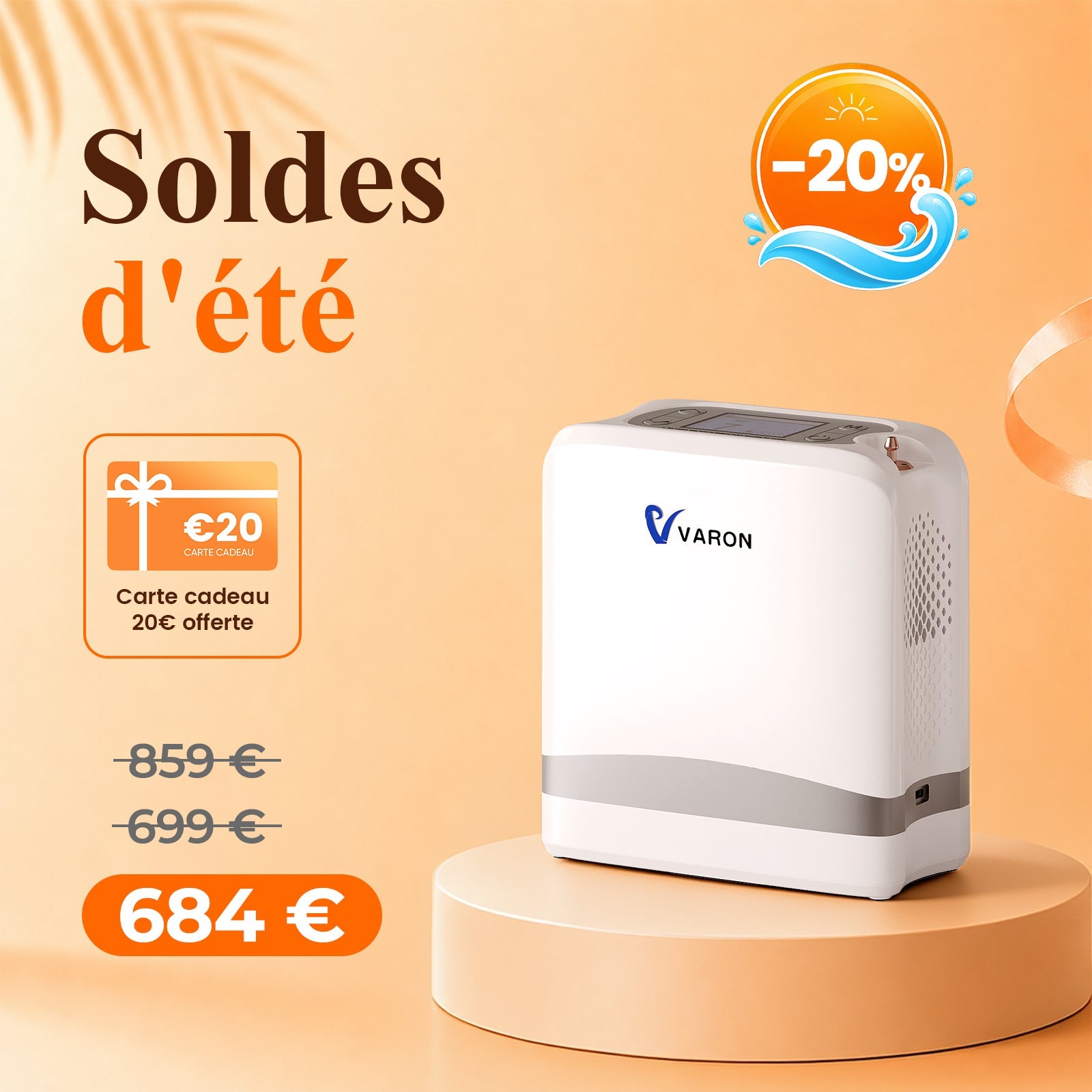 Précommande - VARON VP-8 Lite | Concentrateur d’oxygène portable 2 kg à débit pulsé (1–7 niveaux) VARON-FR