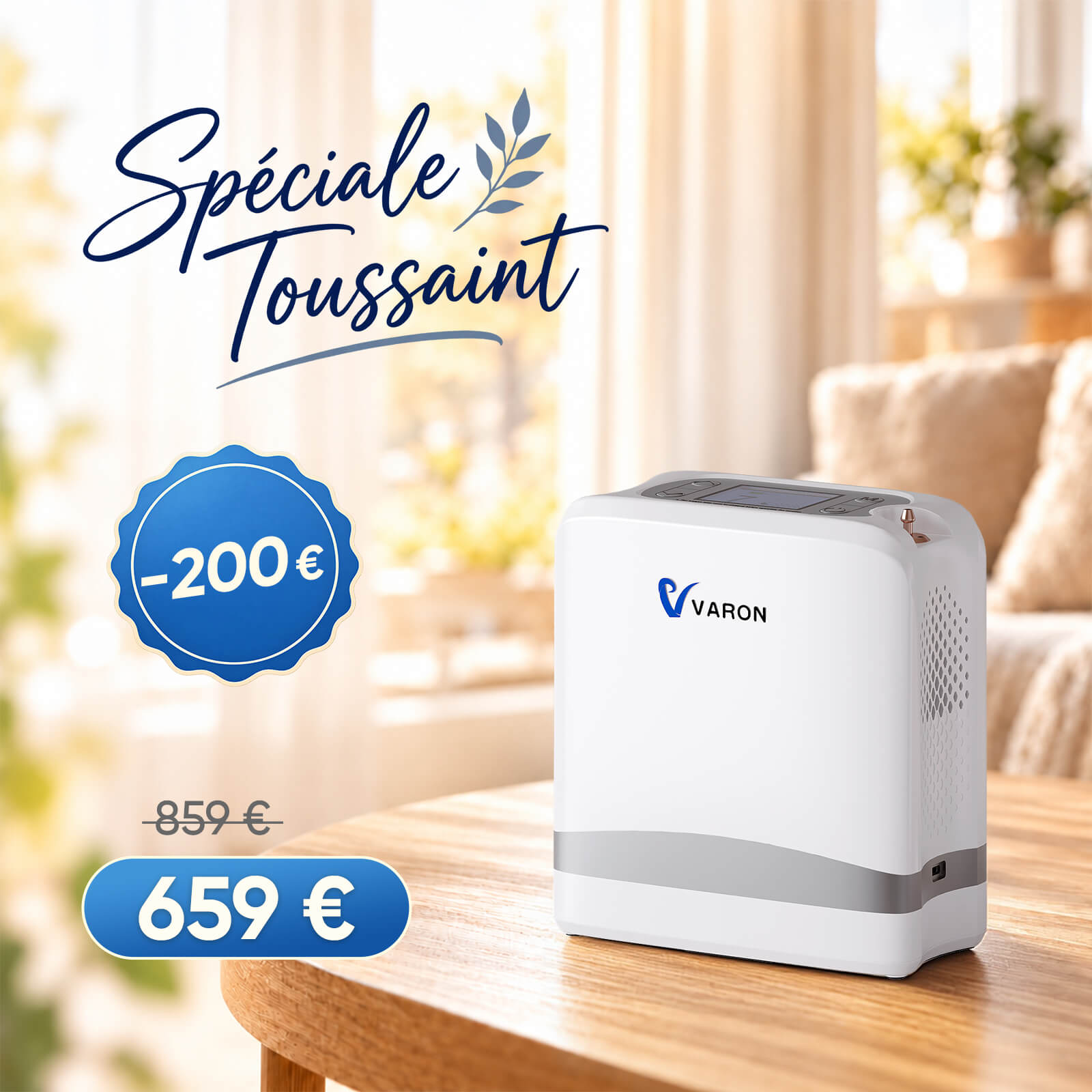 VARON VP-8 Lite | Concentrateur d’oxygène portable 2 kg à débit pulsé (1–7 niveaux) VARON-FR