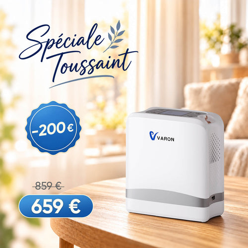 VARON VP-8 Lite | Concentrateur d’oxygène portable 2 kg à débit pulsé (1–7 niveaux) VARON-FR
