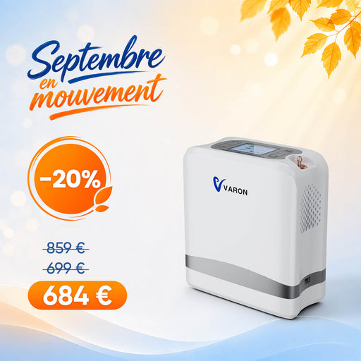 VARON VP-8 Lite | Concentrateur d’oxygène portable 2 kg à débit pulsé (1–7 niveaux) VARON-FR