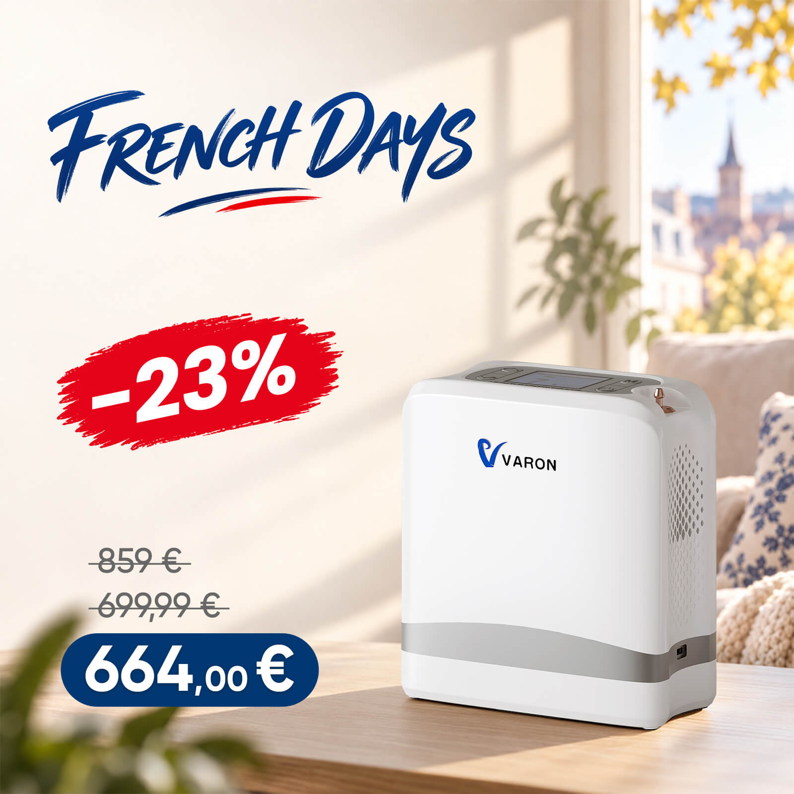 VARON VP-8 Lite | Concentrateur d’oxygène portable 2 kg à débit pulsé (1–7 niveaux) VARON-FR