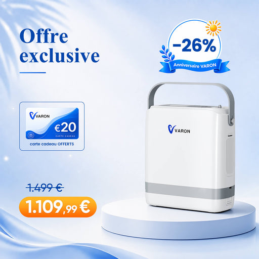 VARON VP-8G | Concentrateur d’oxygène portable pulsé - 93% Pureté - Autonomie Étendue VARON-FR