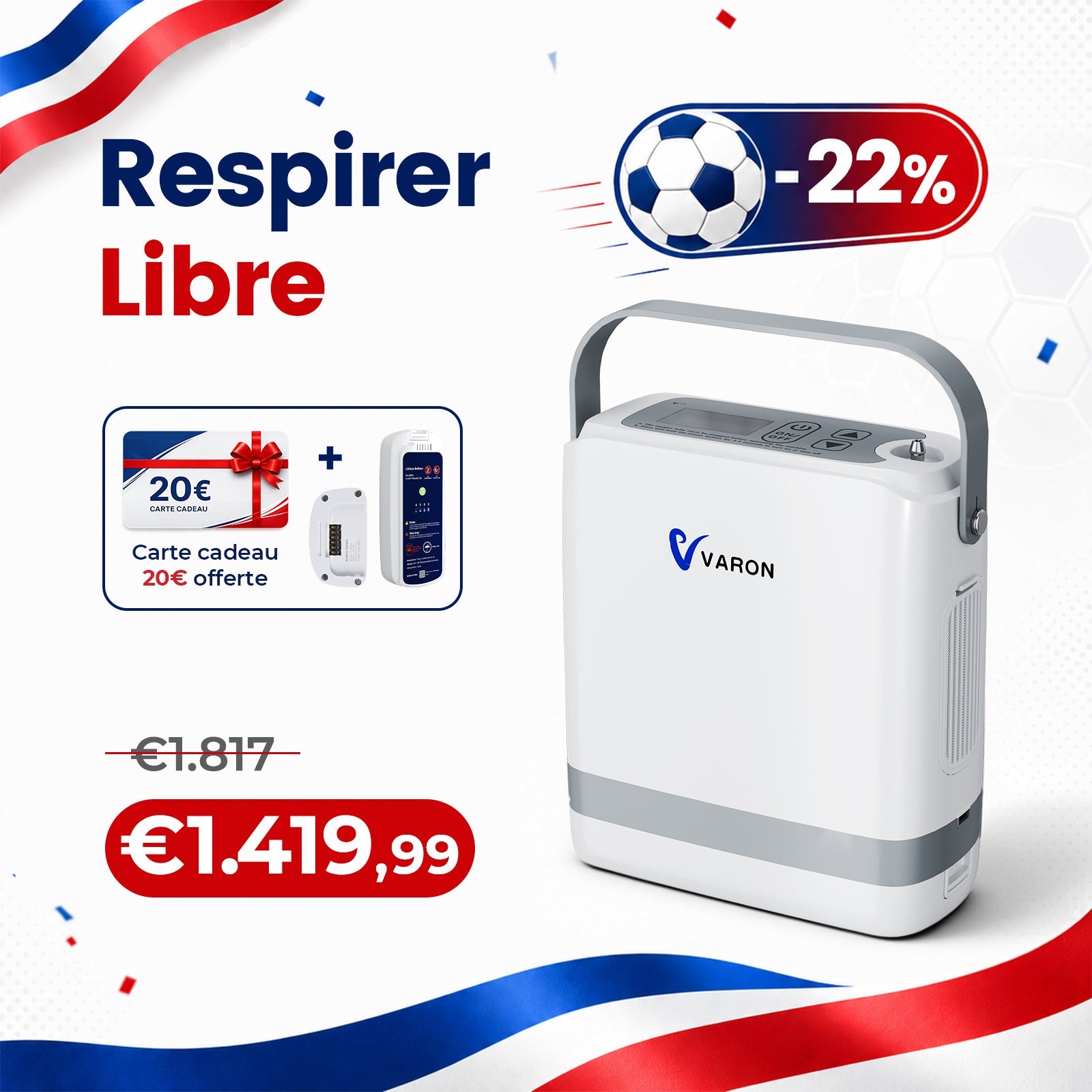 VARON VP-8G | Concentrateur d’oxygène portable pulsé - 93% Pureté - Autonomie Étendue VARON-FR