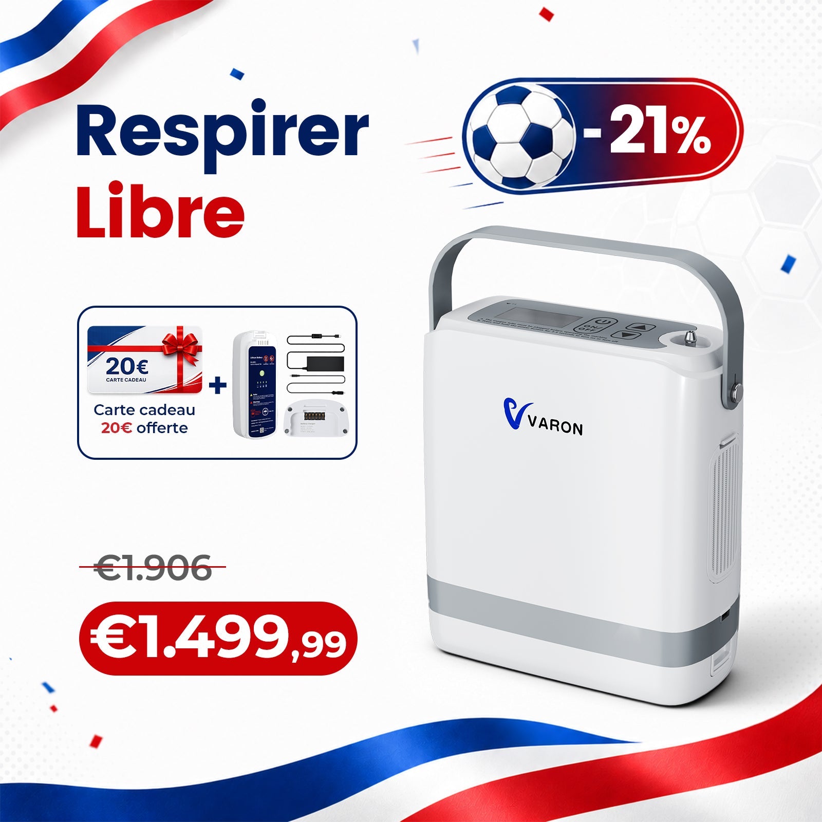 VARON VP-8G | Concentrateur d’oxygène portable pulsé - 93% Pureté - Autonomie Étendue VARON-FR