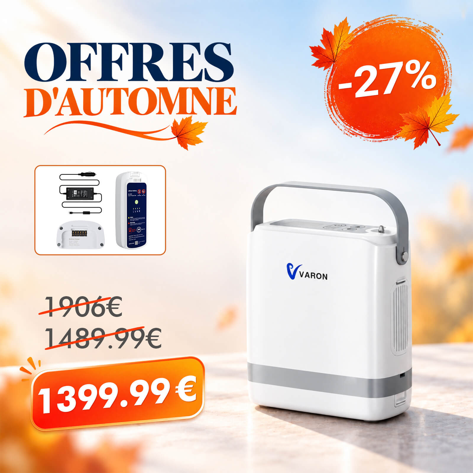 VARON VP-8G | Concentrateur d’oxygène portable pulsé - 93% Pureté - Autonomie Étendue VARON-FR