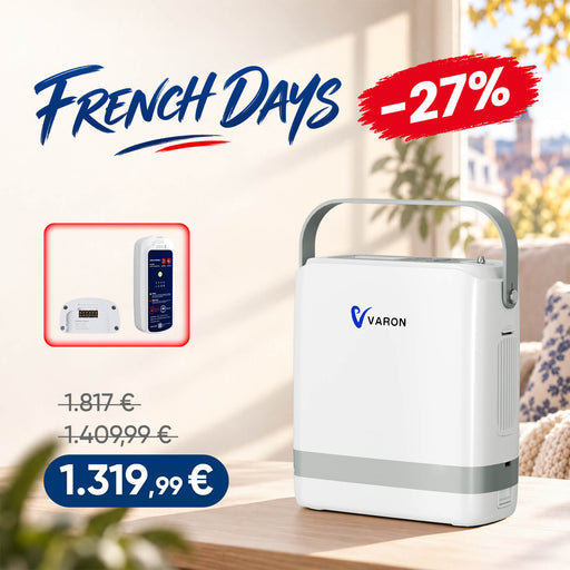 VARON VP-8G | Concentrateur d’oxygène portable pulsé - 93% Pureté - Autonomie Étendue VARON-FR