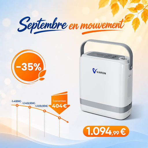 VARON VP-8G | Concentrateur d’oxygène portable pulsé - 93% Pureté - Autonomie Étendue VARON-FR