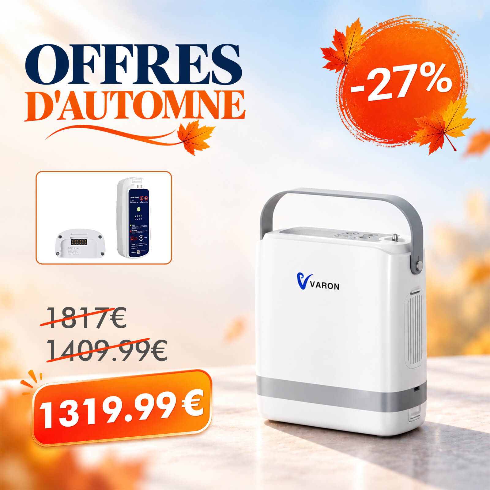 VARON VP-8G | Concentrateur d’oxygène portable pulsé - 93% Pureté - Autonomie Étendue VARON-FR