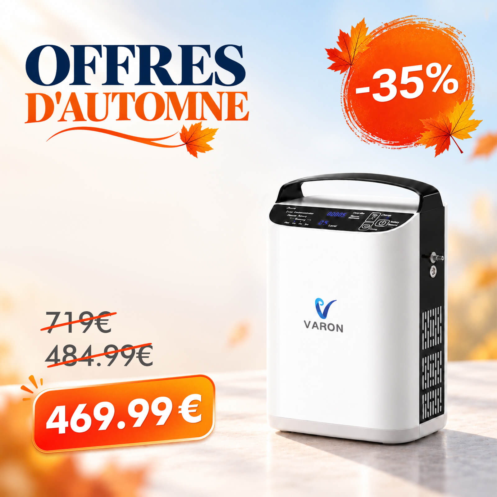 VARON VP-1 Pulse Concentrateur d'oxygène portable - Fonctionnement 24h, certifié CE VARON-FR