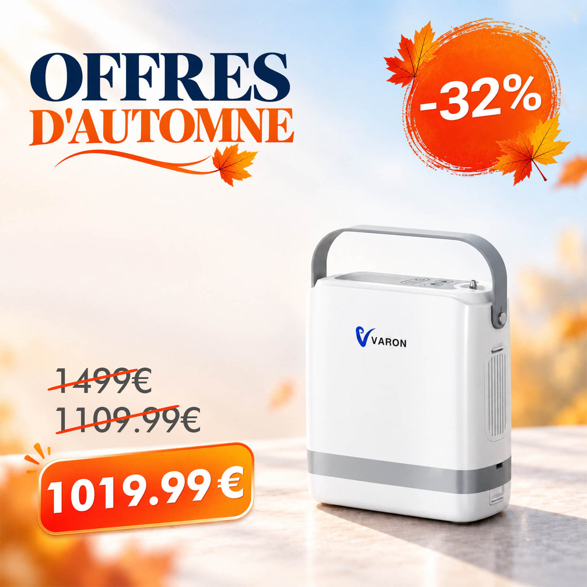 VARON VP-8G | Concentrateur d’oxygène portable pulsé - 93% Pureté - Autonomie Étendue VARON-FR